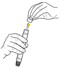 Hands removing cap from EpiPen.