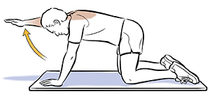 Hombre en cuatro, haciendo ejercicios para la espalda.